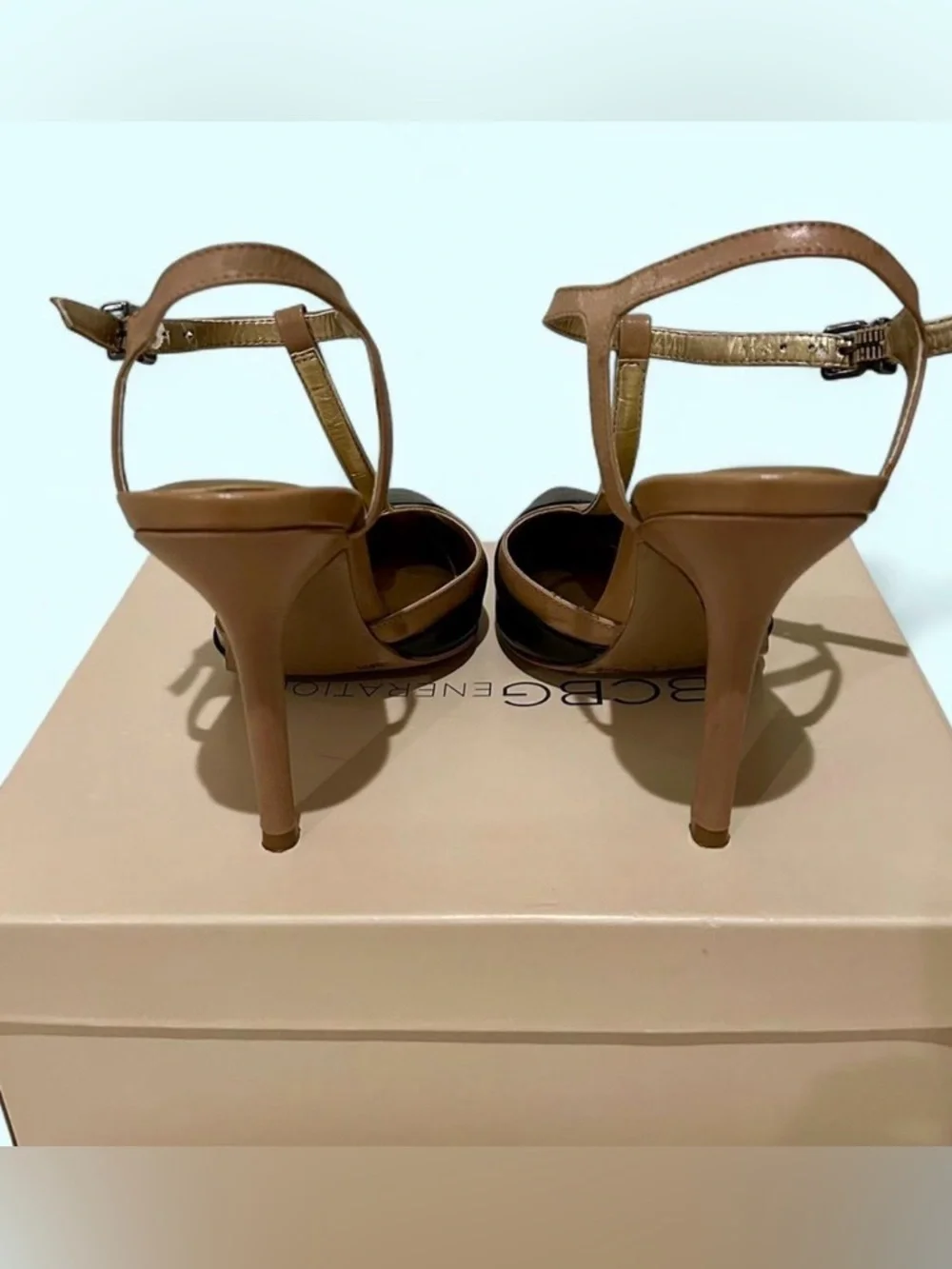 Black & Tan T-Strap Heels - Picture 4 of 6